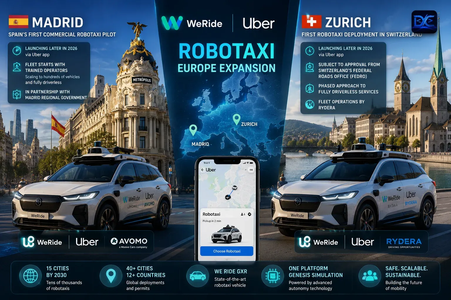 WeRide and Uber Bring Robotaxis to Europe: Madrid and Zurich in 2026